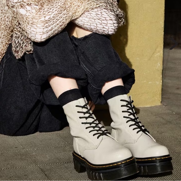 Dr. Martens Audrick Nappa Leather Platforms Boots - Cobblestone Gray Nappa Lux 7 - Picture 11 of 12